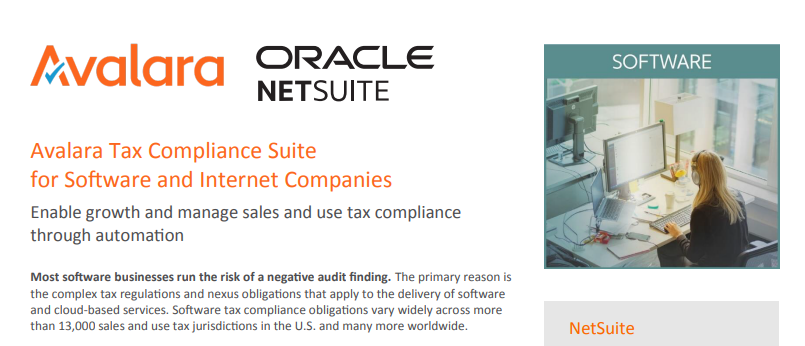 Avalara Tax Compliance Suite for Software NetSuite